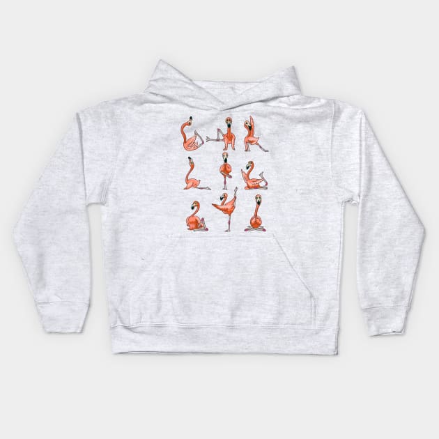 Flamingo Yoga Kids Hoodie by huebucket